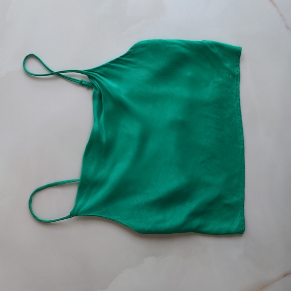 Zara Tops - Zara Green Satin Top XS Spaghetti Strap Jewel Tone Cropped